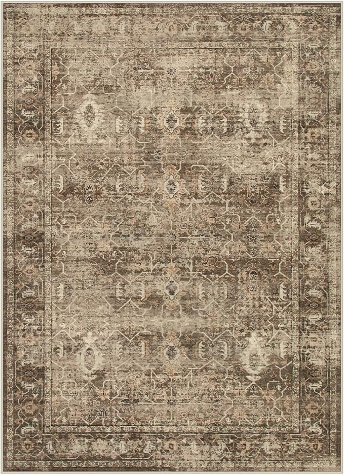 Lahome Vintage 5x7 Washable Brown Rugs for Living Room Bedroom, Soft Dining Room Rugs for Under Table, Non Slip Indoor Throw Carpet for Entryway Kitchen Office (5x7ft,Brown)