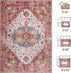 Beglad Large Vintage Area Rugs 6x9 for Living Room, Machine Washable Rugs - Low Pile Carptet, Soft Distressed Floral Rugs for Kitchen, Dining Room, Bedroom, Plum