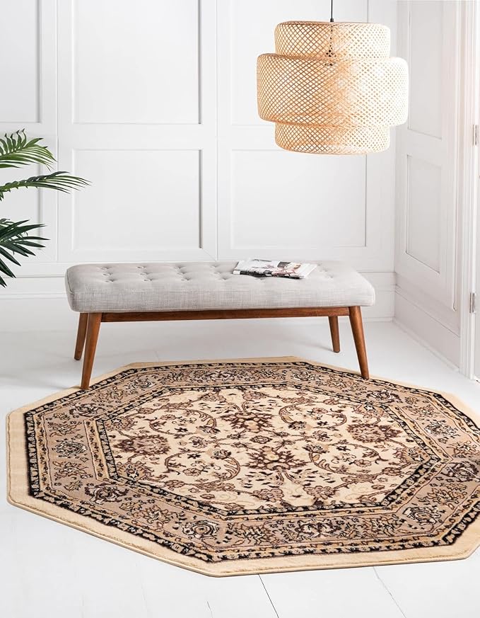 Unique Loom Sialk Hill Collection Area Rug - Washington (5' 3" Octagon Ivory/Black)