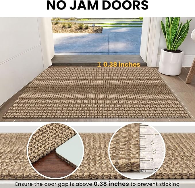 IOHOUZE Washable Runner Rug 2'x8' Rubber Backing Hallway Runner Entryway Runner Indoor, Kitchen Rugs Woven Cotton Floor Carpet for Kitchen Hall Entrance Bedroom, Tan/Brown