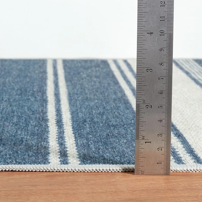 Dash & Albert Bowman Stripe Blue Machine Washable Rug, 5 X 8 Feet, Blue Stripe Pattern