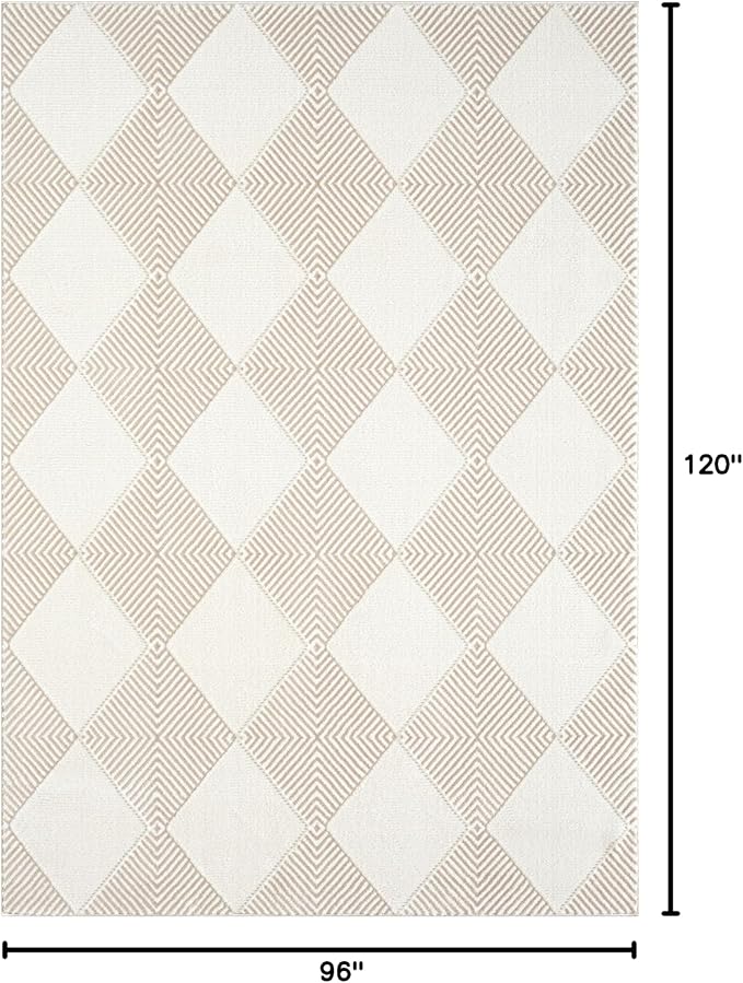 Abani Cream Area Rug for Living Room, Bedroom - Diamond Pattern - 8 x 10 -Durable & Easy to Clean