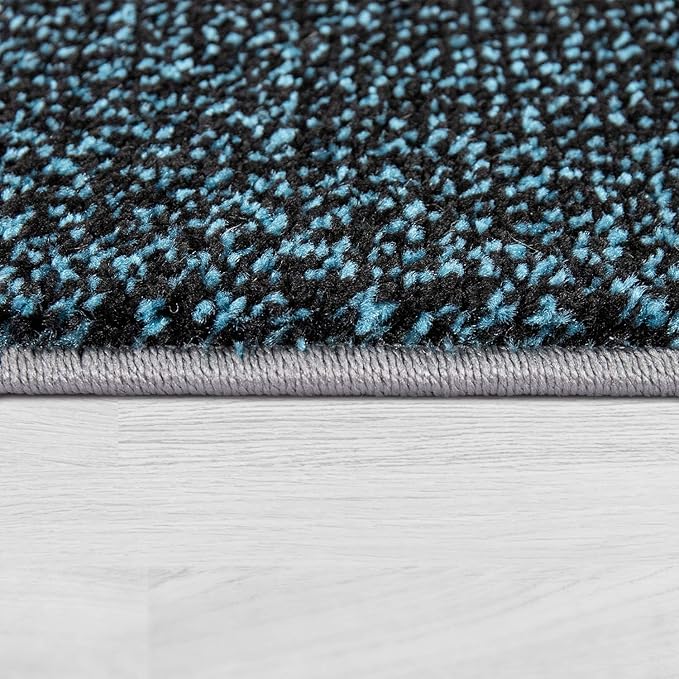 Paco Home Modern Area Rug Bordered with Geometric Pattern Turquoise Grey with Contour Cut, Size: 6'7" x 9'6"
