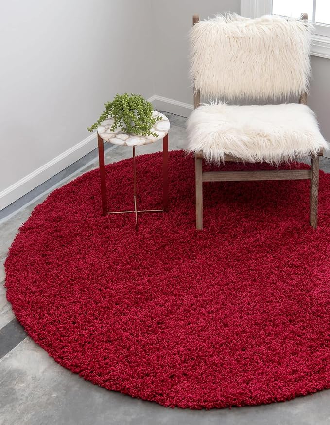 Unique Loom Solid Shag Collection Area Rug (8' Round, Cherry Red)