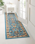 Rugs.com Yasmin Collection Rug – 10 Ft Runner Light Blue Medium Rug Perfect for Hallways, Entryways