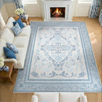 SOULFUL Medium Pile 8x10 Rugs for Living Room - Soft Foot Feel Large Area Rug - Mist Blue Boho Floral - Washable Non-Slip - Perfect for Bedroom Kids Room Under Dining Table Office