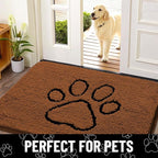 Smiry Dog Door Mat for Muddy Paws, Absorbent Dirt Trapper Non Slip Quick Dry Washable Chenille Mat for Mud Dogs, Entry Rug for Indoor and Outdoor (36x24 Inches, Ochre and Black)