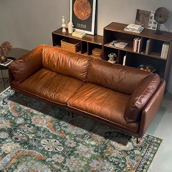RUGSURE Washable Area Rugs - Perfect for Living Room, Bedroom, Kids Room, Nursery - Stain & Water Resistant Non-Slip, Pet & Child Friendly, Vintage Tribal Area Rugs (Green, 9' x 12')