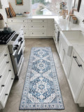 Moynesa Blue Vintage Floral Medallion Runner Rug, 2'6" x 8', Machine Washable, Non-Slip, Pet Friendly, High-Traffic Areas