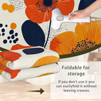 Boho Orange Flowers Autumn Carpet for Living Room, 3x5 Non-Slip Washable Low Pile Abstract Design Rug, Space Saving Area Rug for Bedroom, Dining Room