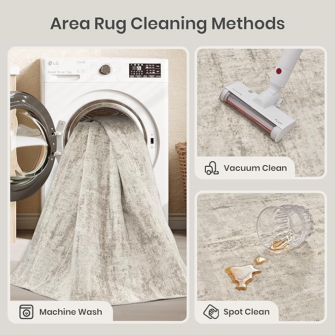 Valenrug Washable Rug 6x9 - Stain Resistant 6x9 Area Rugs for Living Room, Non Slip Backing Printed Rugs for Bedroom, Folable Machine Washable Area Rug(Beige,6'x9')