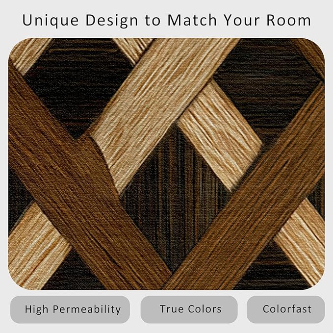 Checkered Rug, Washable 6x8 Rug for Living Room, Wood Grain Patterned Indoor Carpet, Checkered Geometric Decor for Home, Bedroom, Soft Non Slip Thin Design FER30