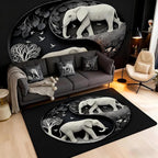Elephant Area Rug 3x5 Bohemian Style Rugs for Living Room | Antique Decor Yin and Yang Washable Rug, Western Animals Carpet Indoor Floor Mat,Black Grey Beige