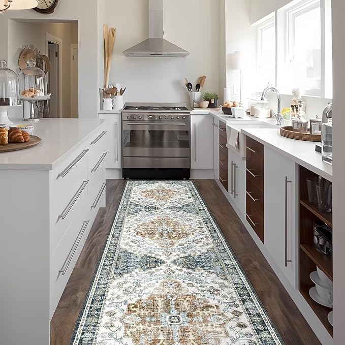 Boho Mandala Pattern 2x8ft Runner Rug Non Slip Washable Kitchen Runner Rug with Rubber Backing，Low-Pile Soft Washable Runner Rugs for Hallway Entryway Kitchen Bedroom Living Room Bathroom