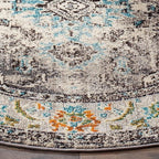 SAFAVIEH Monaco Collection Area Rug - 5' Round, Grey & Light Blue, Boho Chic Medallion Distressed Design, Non-Shedding & Easy Care, Ideal for High Traffic Areas in Living Room, Bedroom (MNC243G)
