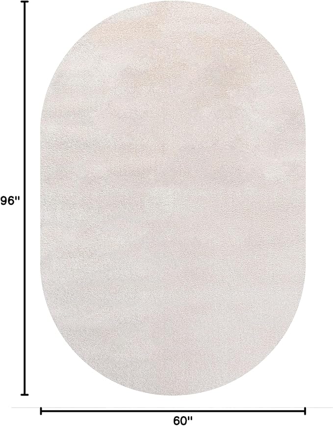Eyely UES100D-5OV Supersoft Haze Solid Low-Pile Indoor Area Rug, Coastal, Bohemian, Minimalist, Classic, Casual for Bedroom,Kitchen,Living Room,Non Shedding,Easy-Washing, Ivory, 5 X 8 Oval