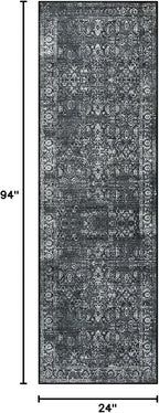 Morebes Black Vintage Rug Runners for Hallway, 2.5x8 Washable Floral Entryway Runner Rug Non Slip, Distressed Indoor Floor Carpet Runner for Kitchen Bathroom Laundry Room Bedroom