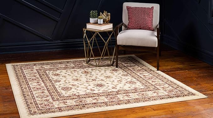 Unique Loom Voyage Collection Traditional Oriental Classic Intricate Design Area Rug (4' 0 x 4' 0 Square, Ivory/Gold)
