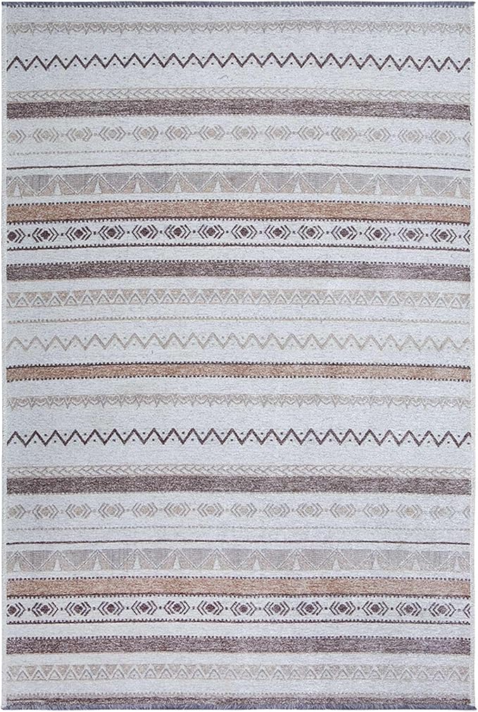 Alfa Rich 4x6 Beige Gray Washable Area Rugs for Living Room Bedroom Kitchen Cotton Decor Rug