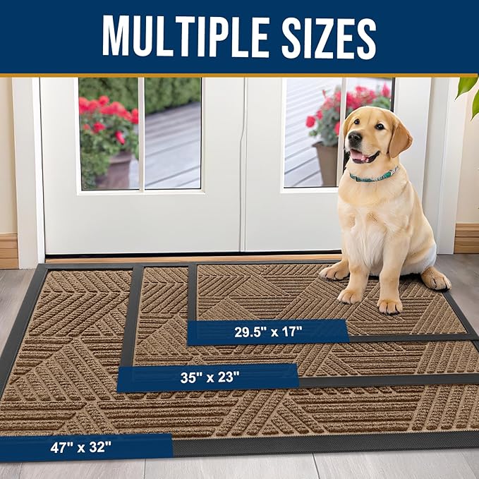 Kitinjoy Front Door Mat Outside Entrance, Sturdy Natural Dirt Trapper, Heavy Duty Rubber Doormat, Low Profile Non-Slip Backing, Easy Clean Mat for Indoor Outdoor, 47X32 Inch, Coffee