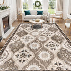 EnHomee Area Rugs 5x7, Soft Washable Rugs for Living Room Bedroom, Boho Non Slip Low Pile Stain Resistant Washable Rug Large Carpet for Dining Room,Easy to Clean Living Room Rug, Khaki