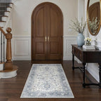 Bavni 3x5 Area Rug for Living Room Bedroom, Washable Boho Print Vintage Aesthetic Rug, Ultra-Thin Low Pile Rugs for Entryway Playroom with Non Slip Backing, Light Blue