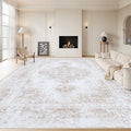 Area Rug 10x14 Living Room Rug, Machine Washable Vintage Distressed Medallion Rug Non-Slip Soft Low Pile Large Indoor Rugs for Bedroom Kitchen Dining Room Office(Beige,10'x14')