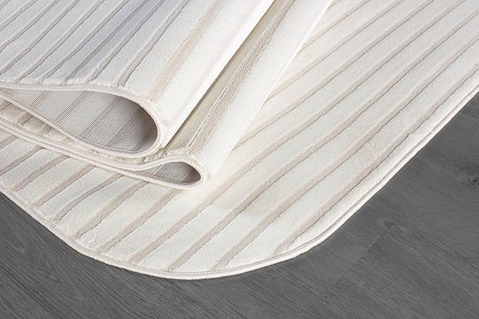 Beverly Rug Modern Geometric Area Rug 5x7 Low-High Pile Durable Soft Abstract Striped Indoor Rugs for Living Dining Room Office Stain Resistant Non Shedding Casual Indoor Carpet Beige White 5 x 7
