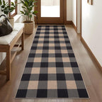 Tangsoo Checkered Easy Jute Runner Rug for Hallways,2x6 Washable Non-Slip Carpet Runner for Kitchen Bedroom Laundry Entryway Modern Black Grey Indoor Outdoor Floor Mat