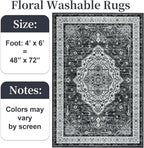 Black 4x6 Rug for Bedroom, Non Slip Washable Area Rugs for Living Room, Distressed Indoor Retro Accent Vintage Carpet for Kitchen, Office, Dining Room, Farmhouse, Kids Room