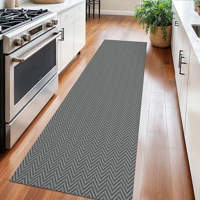 2x6 Ft Braided Runner Rug Washable Runners for Hallways Kitchen Runner Rug with Rubber Backing Cotton Entryway Runner Indoor, Woven Floor Carpet for Hall Kitchen Bedroom, Charcoal Gray/Gray