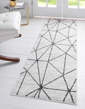 Rugs.com Lattice Trellis Collection Rug – 6 Ft Runner White Low-Pile Rug Perfect for Hallways, Entryways