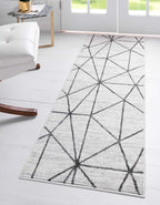 Rugs.com Lattice Trellis Collection Rug – 6 Ft Runner White Low-Pile Rug Perfect for Hallways, Entryways