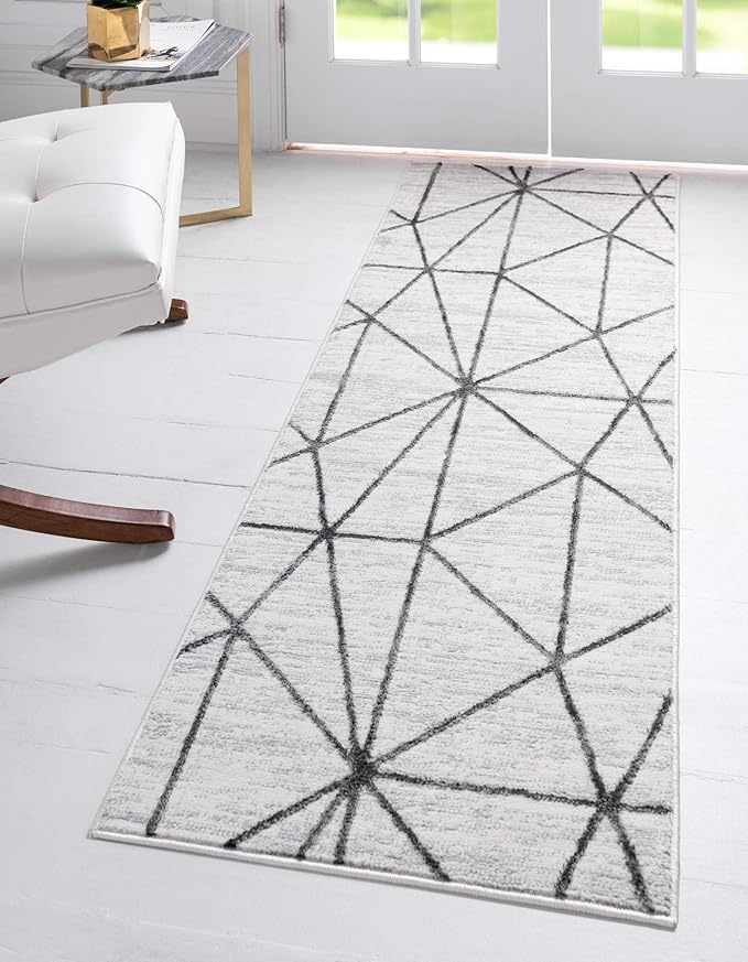 Rugs.com Lattice Trellis Collection Rug – 6 Ft Runner White Low-Pile Rug Perfect for Hallways, Entryways