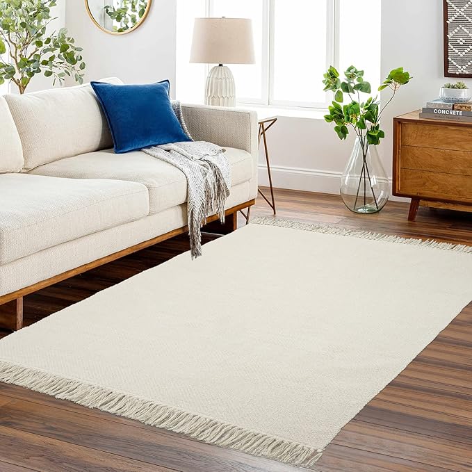 Collive 4x6 Small Area Rug for Living Room, White/Beige Woven Cotton Bedroom Carpets Modern Comfy Indoor Nursery Rug Farmhouse Accent Carpet for Dining Room, Bedside, Office, Patio Decor