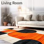 Flatwoven High Traffic Area Rug 4x6, Copper Black Orange Geometric Abstract Design, Non Slip, Stain Resistant, Washable Area Rugs for Living Room, Bedroom (Orange, 4x6)