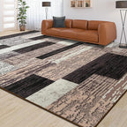 Large Area Rugs,Modern Geometric Patchwork Floor Decor for Bedroom Aesthetic Carpet, Rockwood Collection, Indoor Rugs for Living Room Dining Room Nursery Office Machine Washable Rug, 8x10 Ft Chocolate