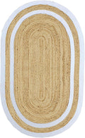 Oval Runner 2.6x8 Kilim Jute Runner Natural Oval Thick 0.27" Solid Design Beige White Hand Braided Jute Flatweave Mat Handmade Boho Indoor Outdoor Rugs for Kitchen Hallway Enterway