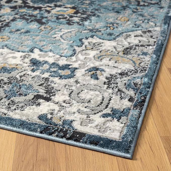 LUXE WEAVERS Moroccan Blue 5x7 Medallion Area Rug for Living Rooms