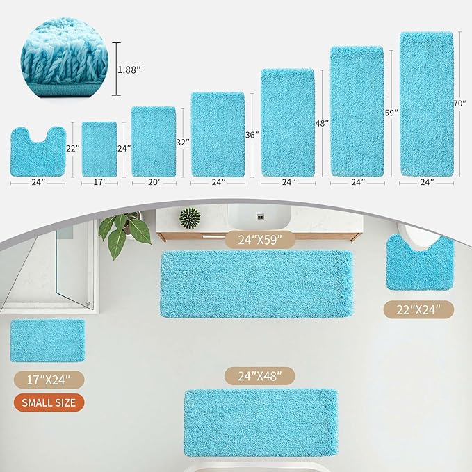 Teal Bathroom Rug 24x48 Non Slip Fluffy Bath Mat for Bathroom Floor Washable Plush Luxury Bath Rug for Tub Soft Shaggy Absorbent Shower Sink Mat
