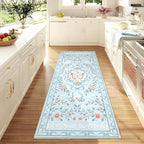 GarveeHome Washable Runner Rug 2x6 Non Slip Hallway Runners Stain Resistant Low Pile Floral Runner Rugs for Kitchen Soft Long Entryway Runner Rugs Blue Boho Throw Carpet for Bedroom Nursery, 2x6