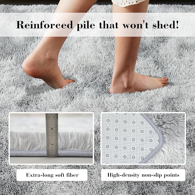 Fluffy Rug Shaggy Area Rug, Mottling Grey 3x5 Area Rugs for Bedroom, Small Bedside Rug, Soft Fluffy Shaggy Entryway Throw Rugs for Living Room Bedroom Kids Room Home Decor