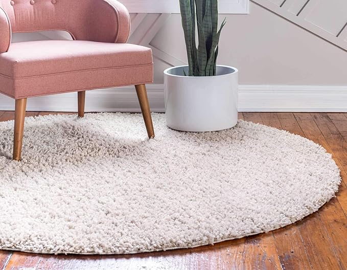 Unique Loom Davos Shag Collection Area Rug - Solid (7' 10" Round, Linen)