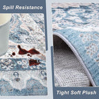 8x10 Area Rug for Bedroom, Machine Washable Rugs with Non-Slip Backing for Living Room, Large Vintage Carpet Kitchen Laundry Kids Room Decor, Blue & Beige