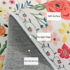 Floral Rug 4x6 Vintage Print Rug Washable Low Pile Living Room Non Slip Carpet for Bedroom, Farmhouse, Dining Room