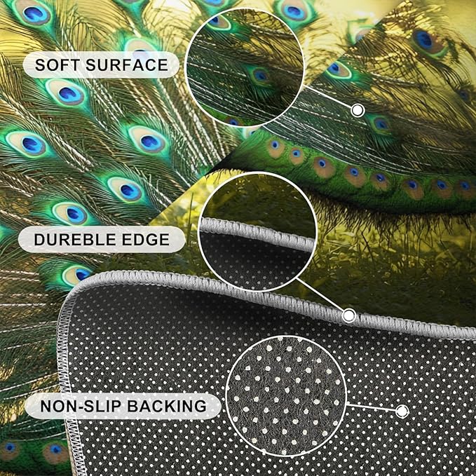 Peacock Rug 3x5-3x5 Rug, Wonderful Peacock Area Rugs for Bedroom, Nature Rugs for Living Room, Modern Style Washable Mat, Aesthetics Carpet - Peafowl Home Decor & Gifts