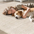 10x14 Area Rugs Living Room: Washable Large Vintage Beige Rug Neutral Non-Slip Soft Stain Resistant Indoor Carpet for Bedroom Nursery Dining Room Under Table Bed Home House Office Playroom