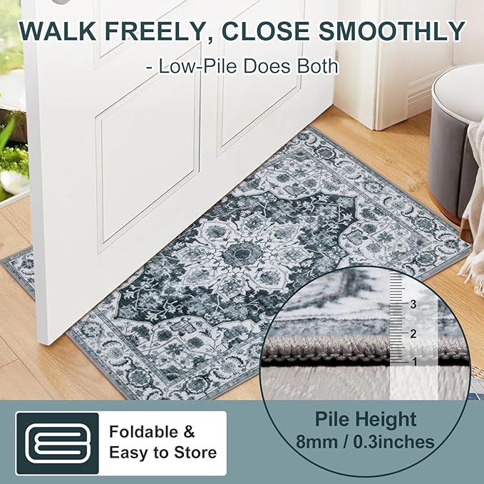 WILLSUN Washable Area Rugs, 3x5 Non-Slip Boho Large Area Rugs for Living Room, Bedroom, Machine Washable Vintage Rug, Indoor Floral Print Carpet for Home Decor, Kid & Pet Friendly Mat