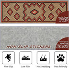 Brown Base Red Black Diamond Runner Rug, 3x12ft Zigzag Pattern Hallway Runner Rug, Corridor & Foyer High-Traffic Area Rugs, Durable Flannel Carpet Non-Slip Mat, Southwestern Home Decor