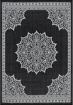 CAMILSON Outdoor Rug, 6x9 Medallion Black White Modern Area Rugs for Indoor and Outdoor Patios, Kitchen and Hallway Mats, Washable Porch Deck Outside Carpet (Medallion Black, 6 x 9)